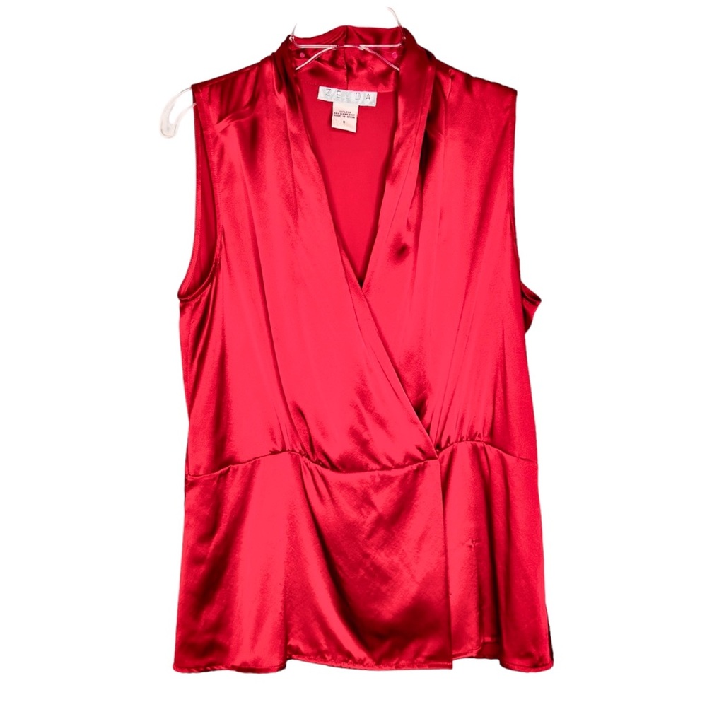 Zelda 100% Silk Red Sleeveless Wrap Blouse Size 8